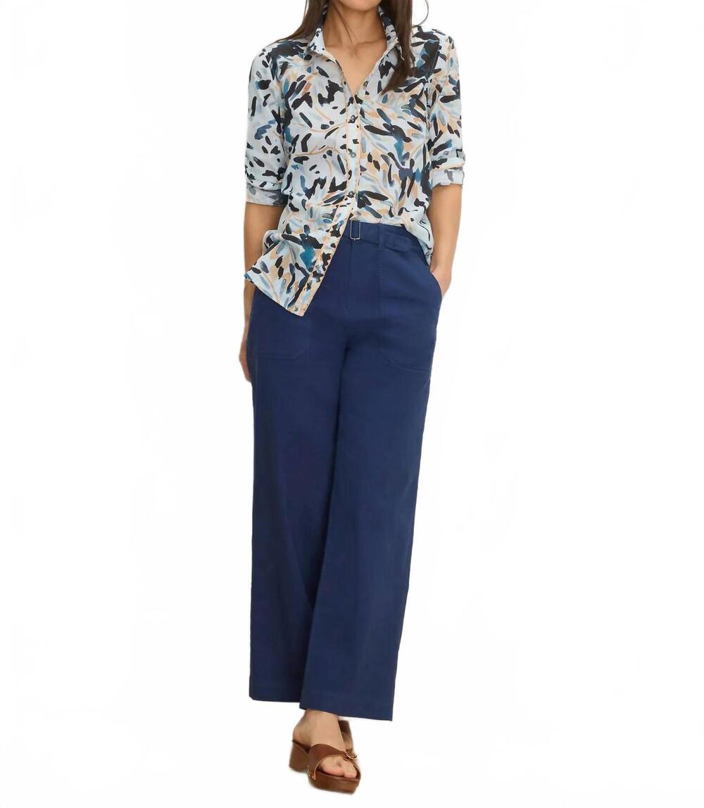 NEW NIC + ZOE garden shade cotton crinkle shirt in blue multi